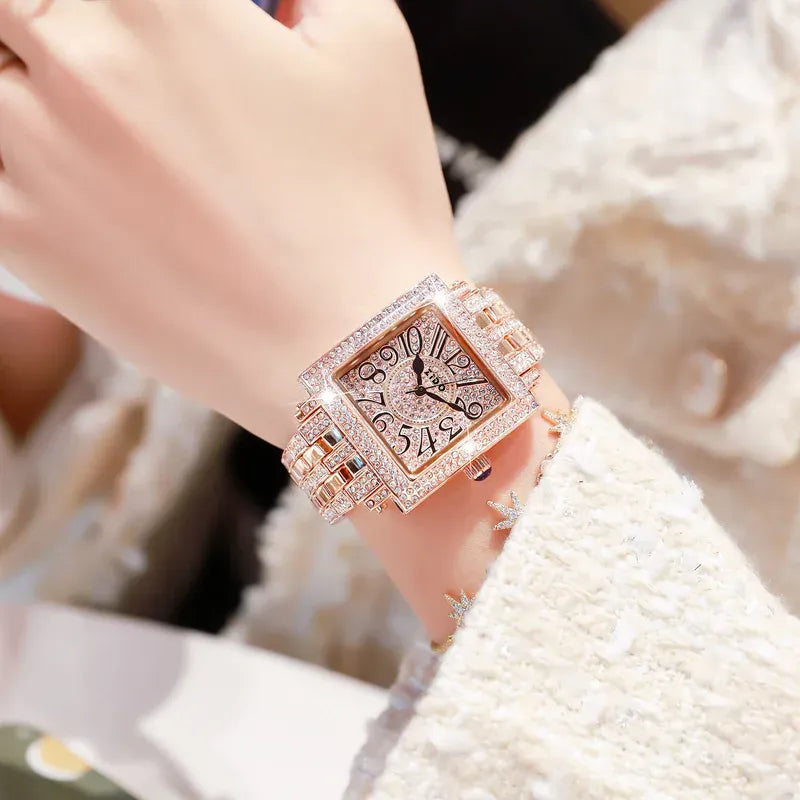 KissICON Rose gold KissIcon UTHAI Women Square Watch - Waterproof Diamond