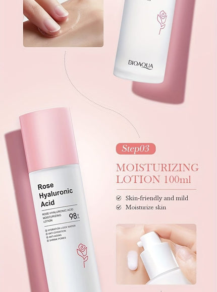 KissICON Rose Hyaluronic Acid Gift Box Six-piece Set KissIcon BioAqua Rose HA GiftSet - Hydration Firming