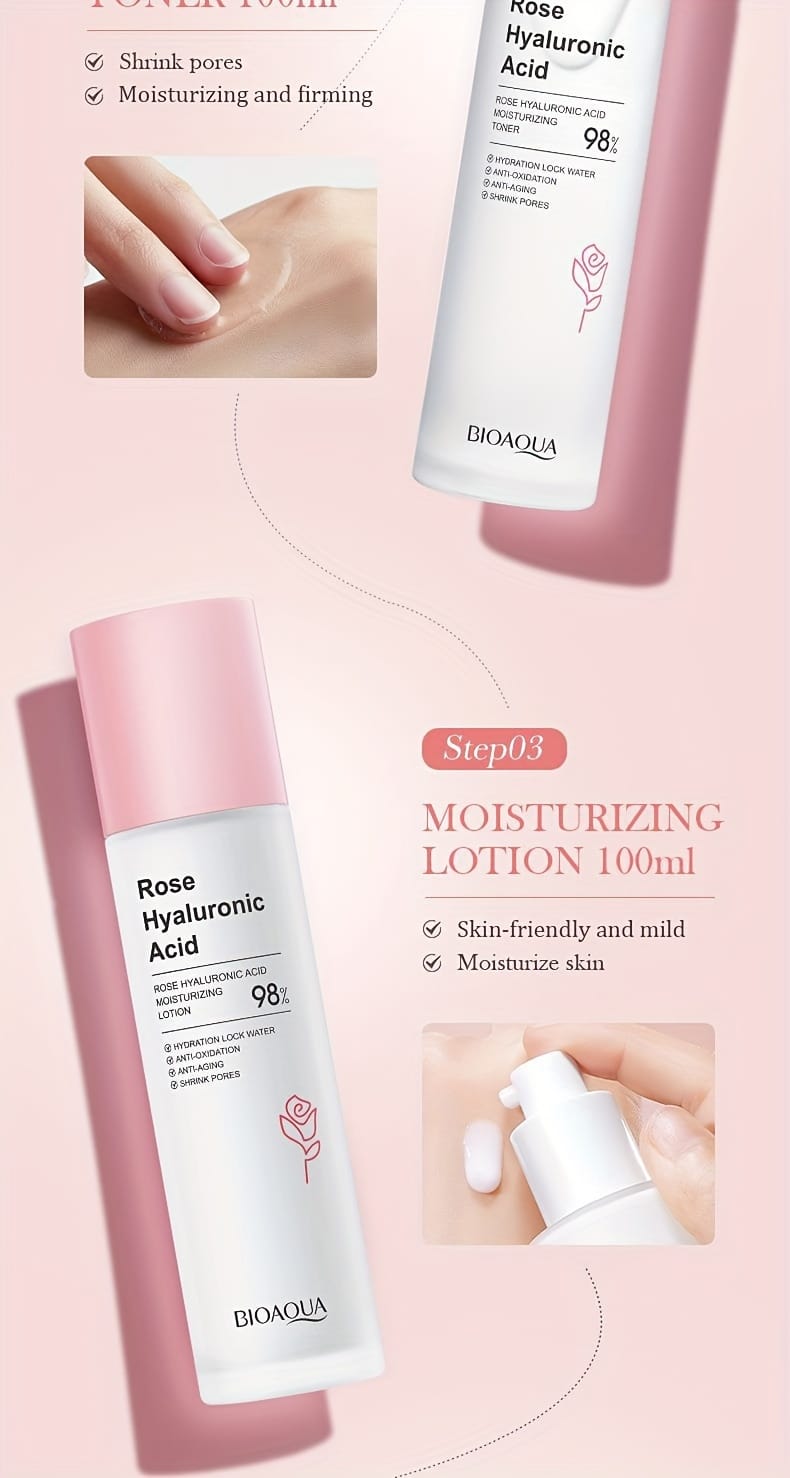 KissICON Rose Hyaluronic Acid Gift Box Six-piece Set KissIcon BioAqua Rose HA GiftSet - Hydration Firming