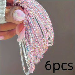 jkthpu-45 Rose Pink Sparkling Rhinestone Stretch Bracelet Set  6pc Bling