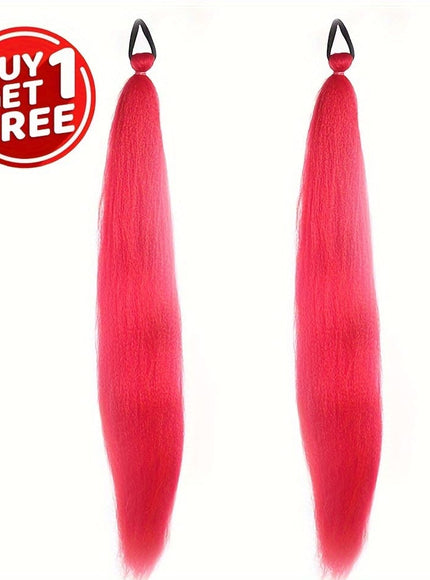 KissICON Rose Red / 26inch Kissicon Synthetic Straight Ponytail Elastic Tie