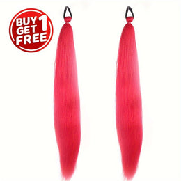 KissICON Rose Red / 26inch Kissicon Synthetic Straight Ponytail Elastic Tie