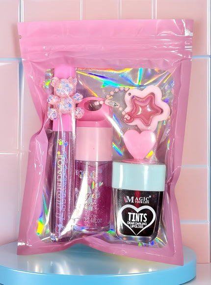 KissICON Rose Red+Blue Hydrating Colorchanging Lip Gloss Honey Gift Set