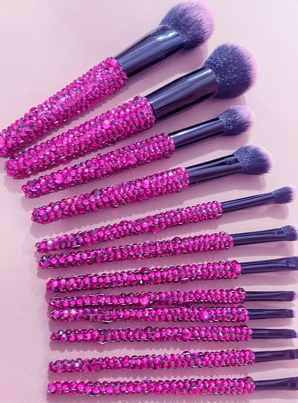KissICON Rose Red Color 12piece Crystal Bling Makeup Brush Set – Glam Gifts