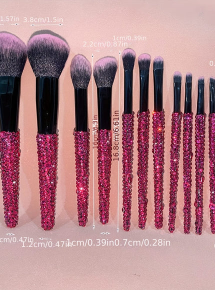 KissICON Rose Red Color 12piece Crystal Bling Makeup Brush Set – Glam Gifts