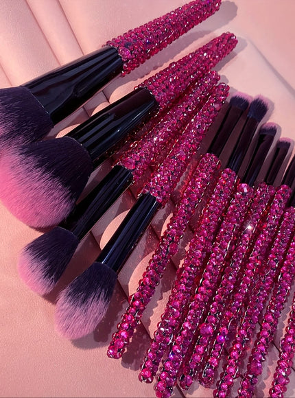 KissICON Rose Red Color 12piece Crystal Bling Makeup Brush Set – Glam Gifts