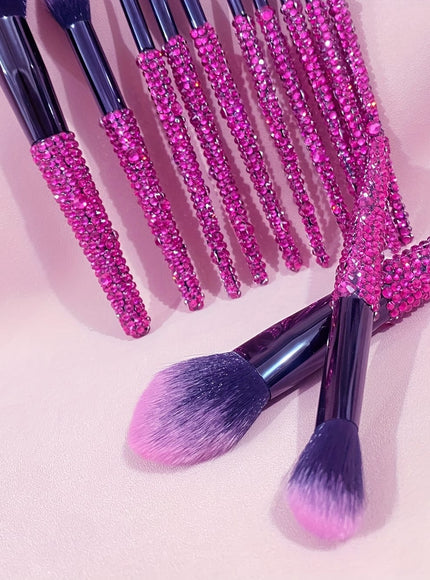KissICON Rose Red Color 12piece Crystal Bling Makeup Brush Set – Glam Gifts