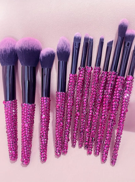 KissICON Rose Red Color 12piece Crystal Bling Makeup Brush Set – Glam Gifts