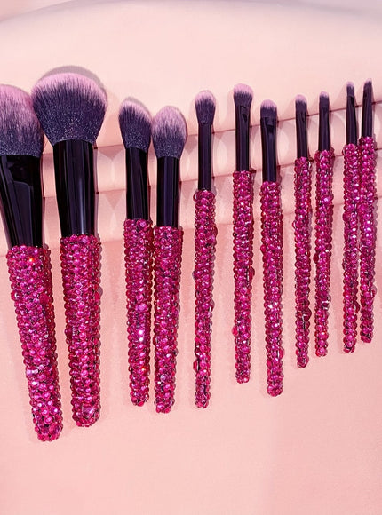 KissICON Rose Red Color 12piece Crystal Bling Makeup Brush Set – Glam Gifts