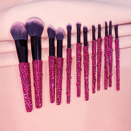 KissICON Rose Red Color 12piece Crystal Bling Makeup Brush Set – Glam Gifts