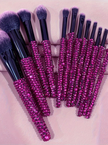 KissICON Rose Red Color 12piece Crystal Bling Makeup Brush Set – Glam Gifts