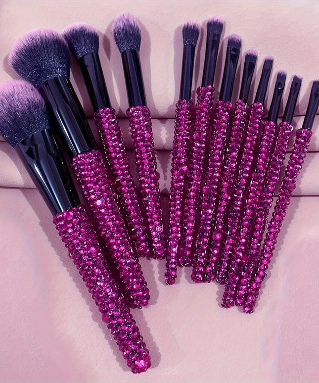 KissICON Rose Red Color 12piece Crystal Bling Makeup Brush Set – Glam Gifts
