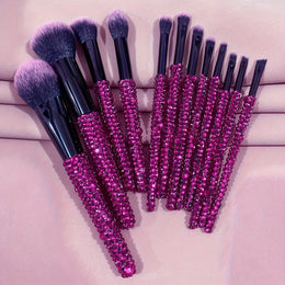 KissICON Rose Red Color 12piece Crystal Bling Makeup Brush Set – Glam Gifts