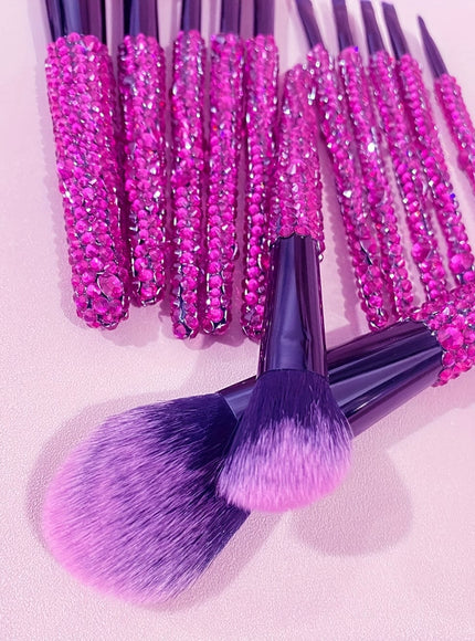 KissICON Rose Red Color 12piece Crystal Bling Makeup Brush Set – Glam Gifts
