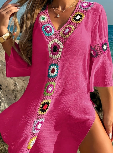 KissICON Rose Red / UK 16 Moxdo Boho Floral V-Neck Maxi Beach Dress