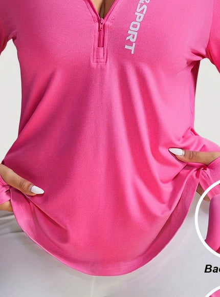 jkthpu-45 Rose Red / UK 18 Plus Size Pink Vesport ZipUp Long Sleeve Top