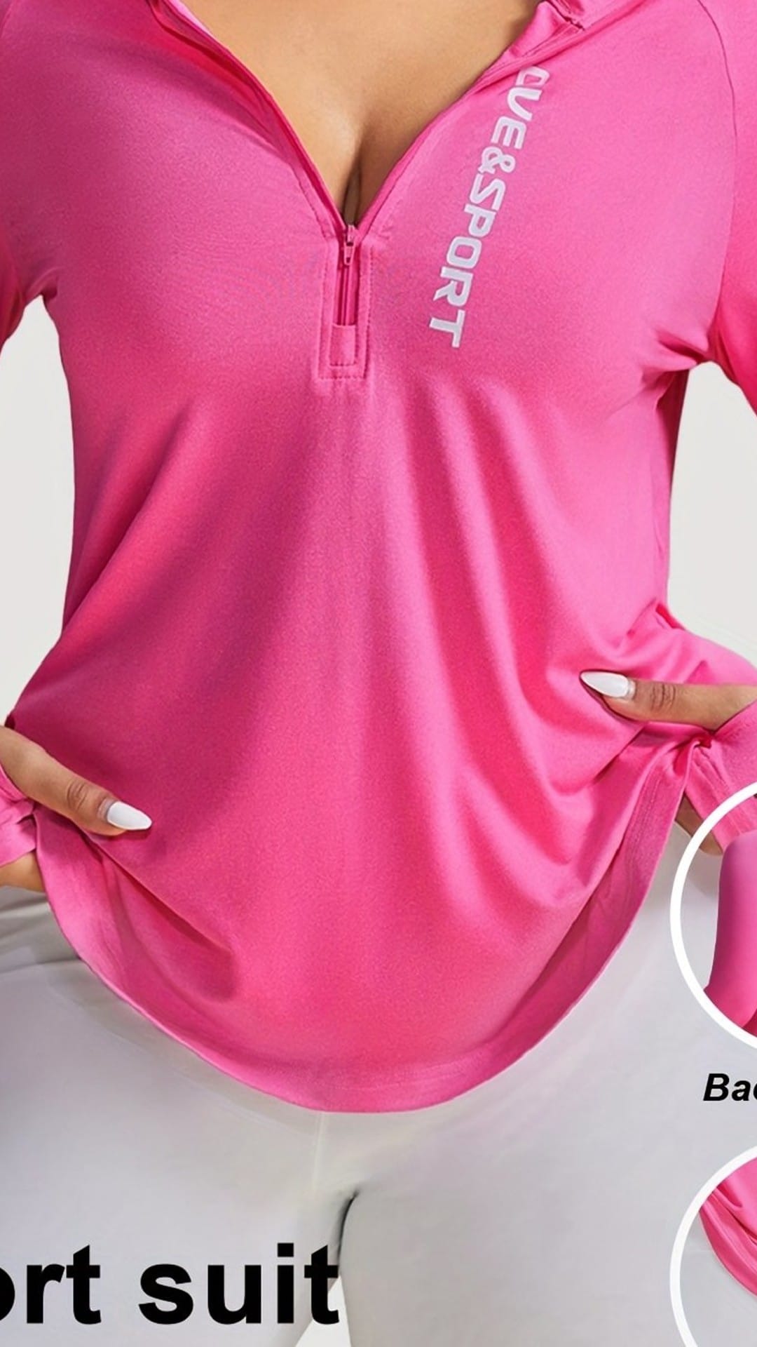 jkthpu-45 Rose Red / UK 18 Plus Size Pink Vesport ZipUp Long Sleeve Top