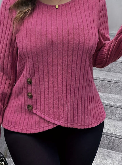 jkthpu-45 Rose Red / UK 18 Plus Size - Women'S Plus Size Pink Ribbed
