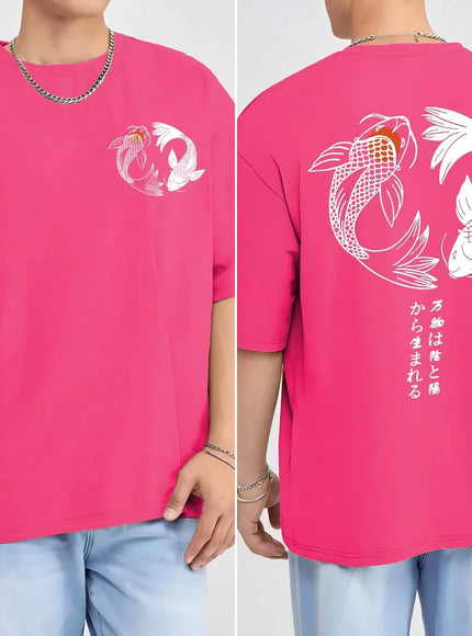 KissICON RoseRed / XXXL Harajuku Koi Cotton Tee Summer Style for Men
