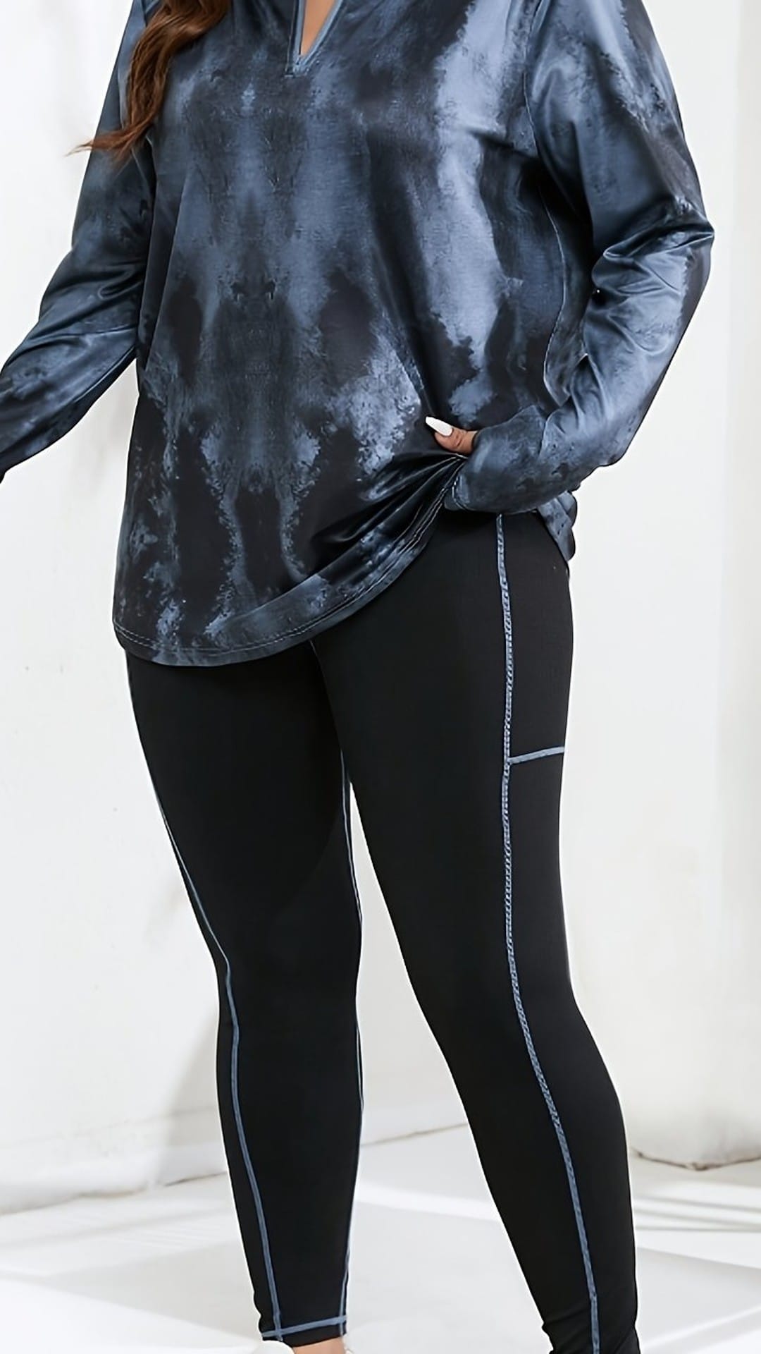 jkthpu-45 Royal Blue+black / UK 16 Curvy Comfort Plus Size TieDye Zip Hoodie  Loungewear Set