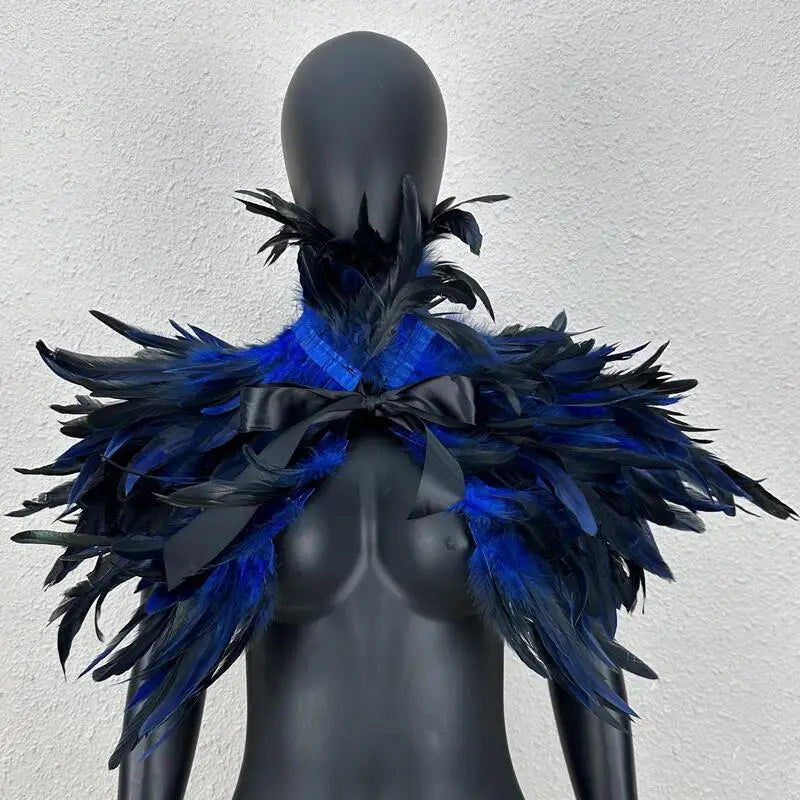KissICON Royal Blue Halloween Makeup Ball Feather Party Costume Cloak Fake Collar Role Play