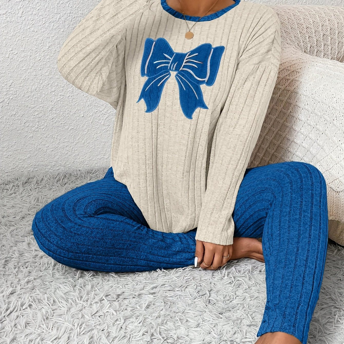 jkthpu-45 Royal Blue / UK 18 Plus Size Women'S Bow Embroidered Loose Top Slim