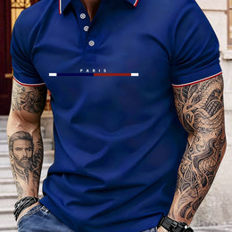 KissICON Royal Blue / UK 36 Paris Letters Classic Unisex Polo Summer Casual  Sporty
