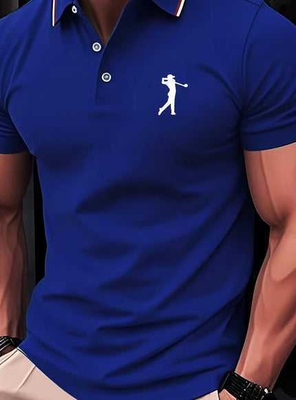 KissICON Royal Blue / UK 40 SpringSummer Mens Printed ShortSleeve Golf Shirt