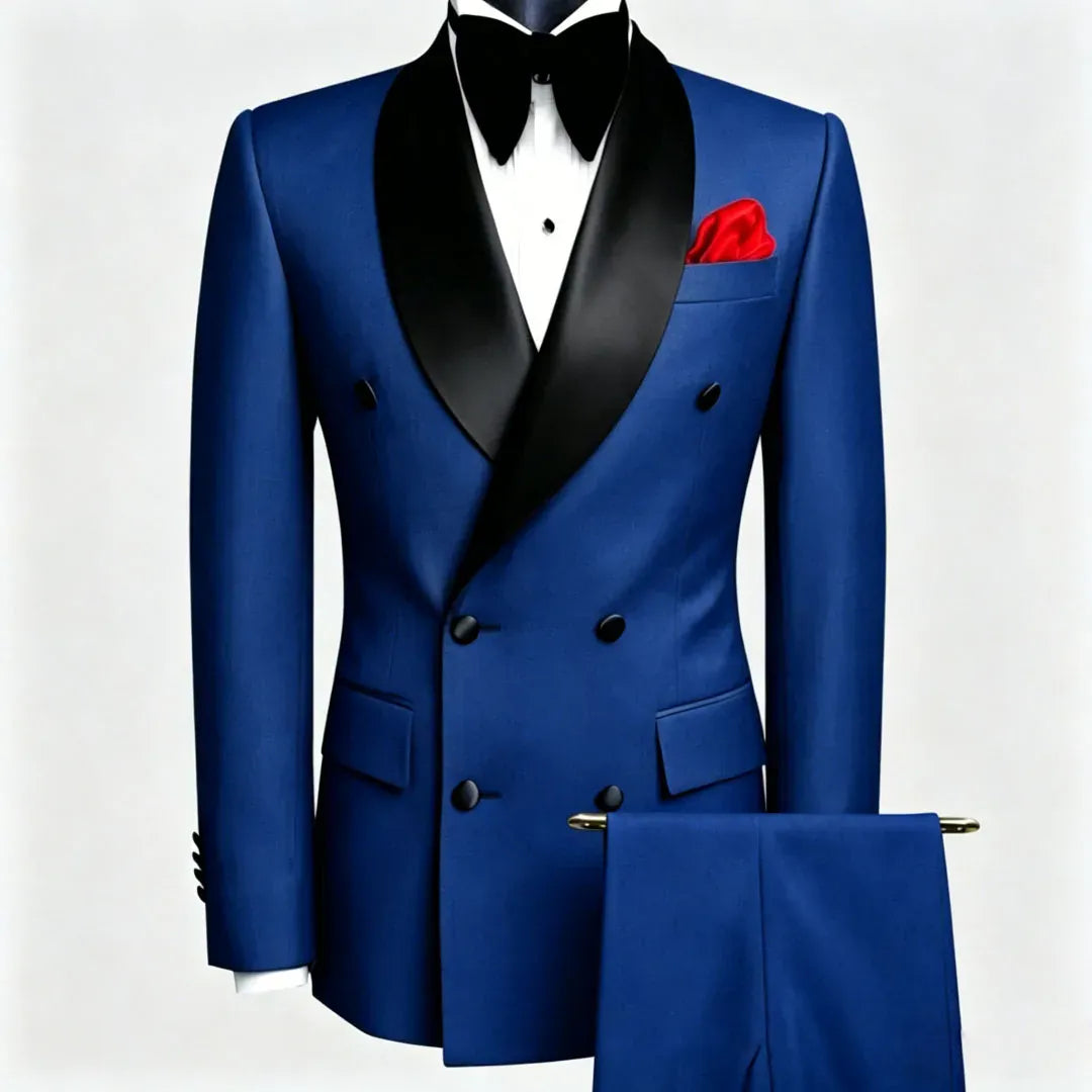 KissICON Royal Blue / XL Black DoubleBreasted Suit Wedding Business Banquet Essential