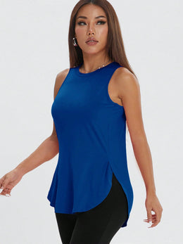 ZW Sports Apparel Royal Blue / XS Casual Loose Side Slit Sleeveless Pullover Workout Top