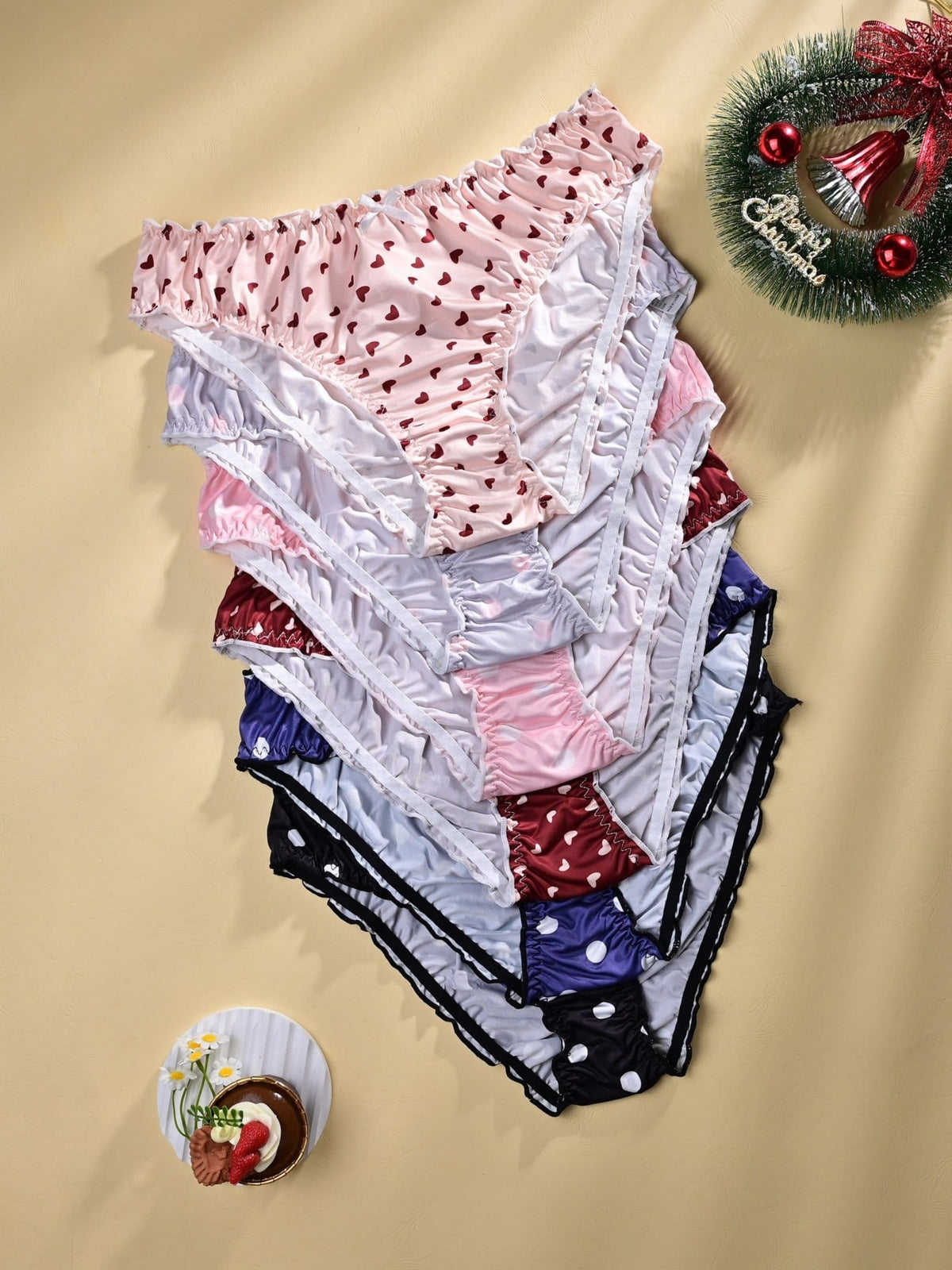 KissICON Ruffled Heart Lightweight Dot Panties 6pack