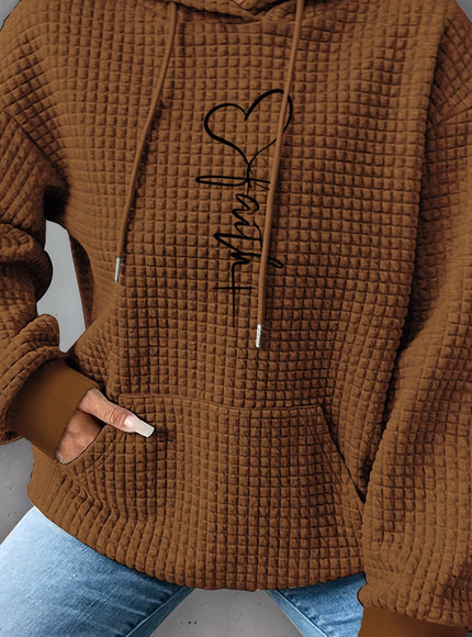 jkthpu-45 Rust / UK 16 Plus Size Heart Print Hoodie, Casual Long Sleeve