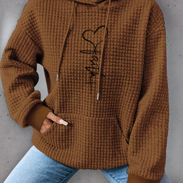 jkthpu-45 Rust / UK 16 Plus Size Heart Print Hoodie, Casual Long Sleeve