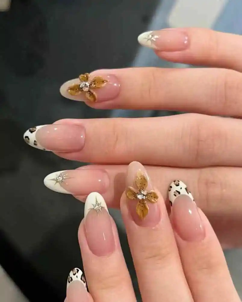 KissICON S 9 KissIcon Autumn Nails Handmade Caramel French Leopard