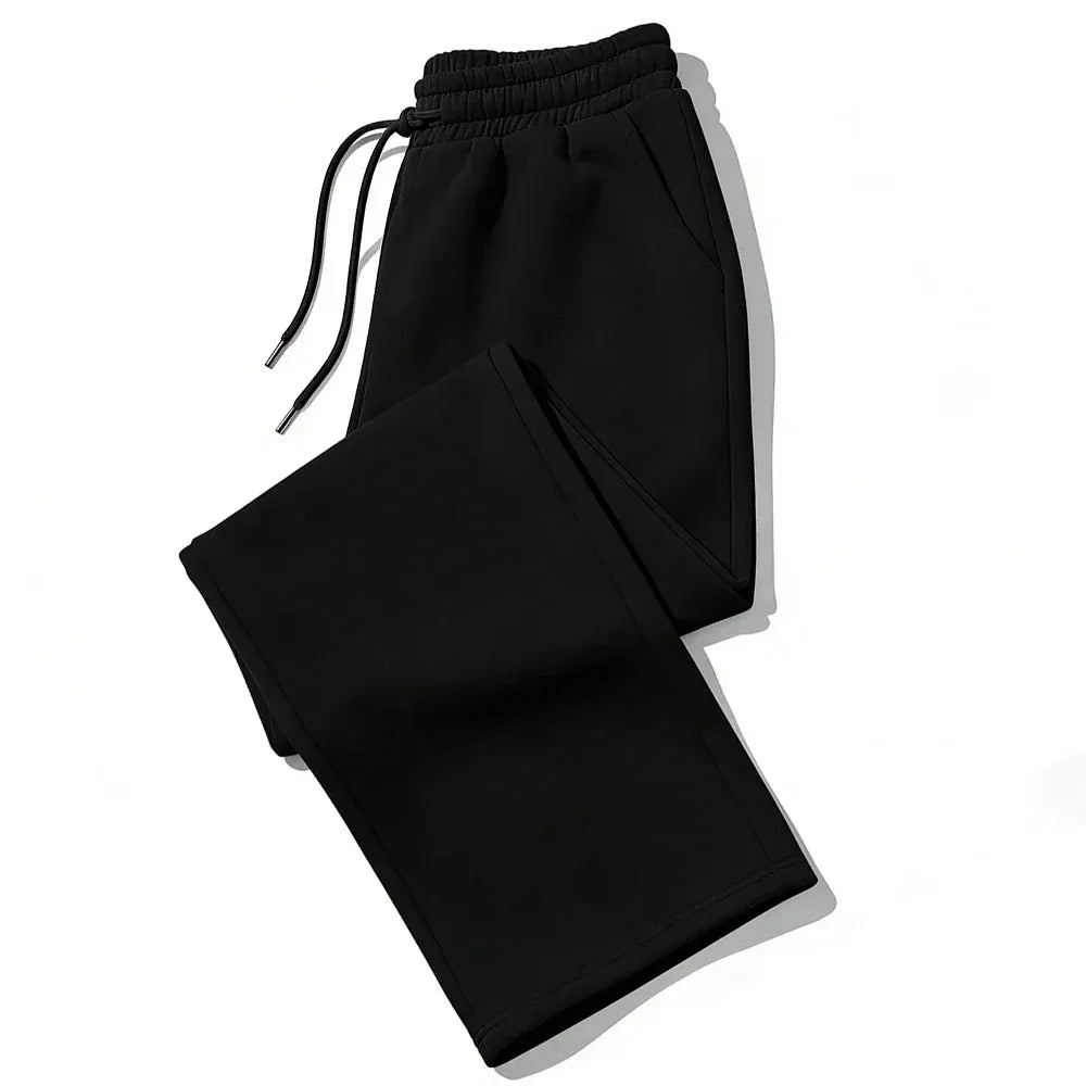 KissICON S / black Mens Sweatpants Straight Fit Joggers for Sports and Streetwear Loose Oversized Casual Pant Drawstring Multi-pocket Men Long Pant