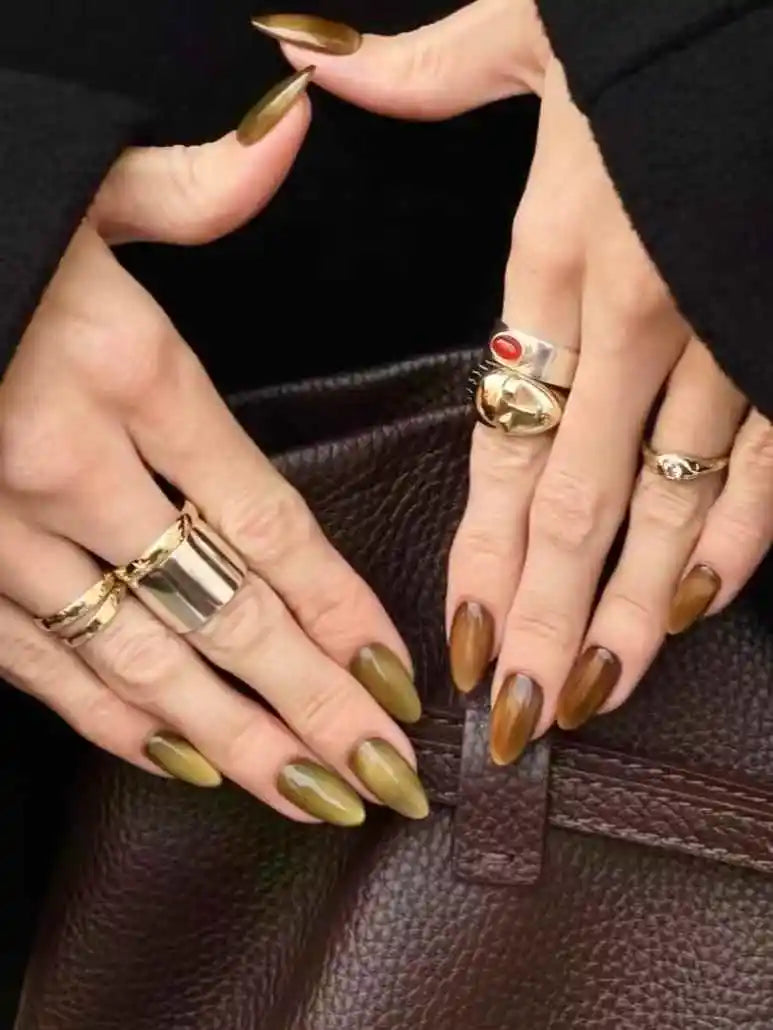 KissICON S KissIcon Autumn Nails Handmade Caramel French Leopard