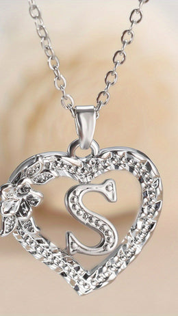 jkthpu-45 S KissIcon Elegant Initial Heart Necklace - CZ Birthstone