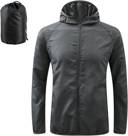 KissICON S Men's Packable Lightweight Waterproof Jacket No Pocket Hooded Raincoat in a Bag Sun Protection Windproof Rain Jacket