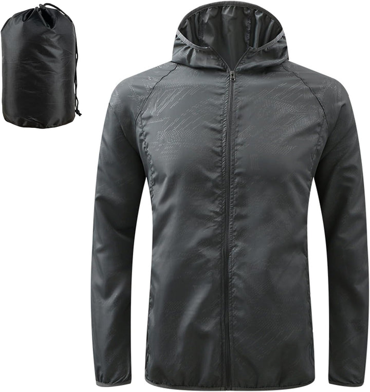 Men's Packable Lightweight Waterproof Jacket No Pocket Hooded Raincoat in a Bag Sun Protection Windproof Rain Jacket
