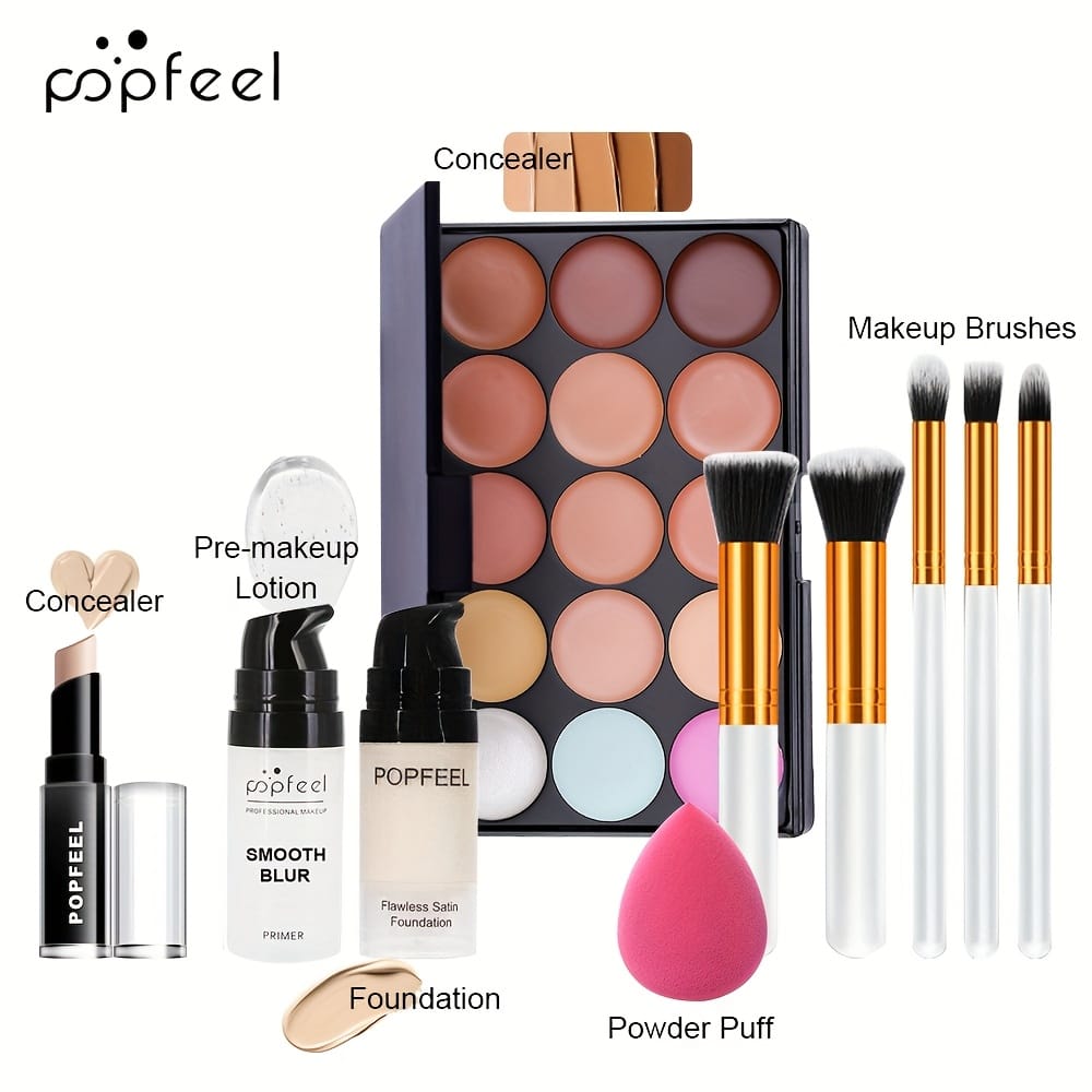 KissICON S0008A Beginner Allinone Makeup Kit Primer Brushes
