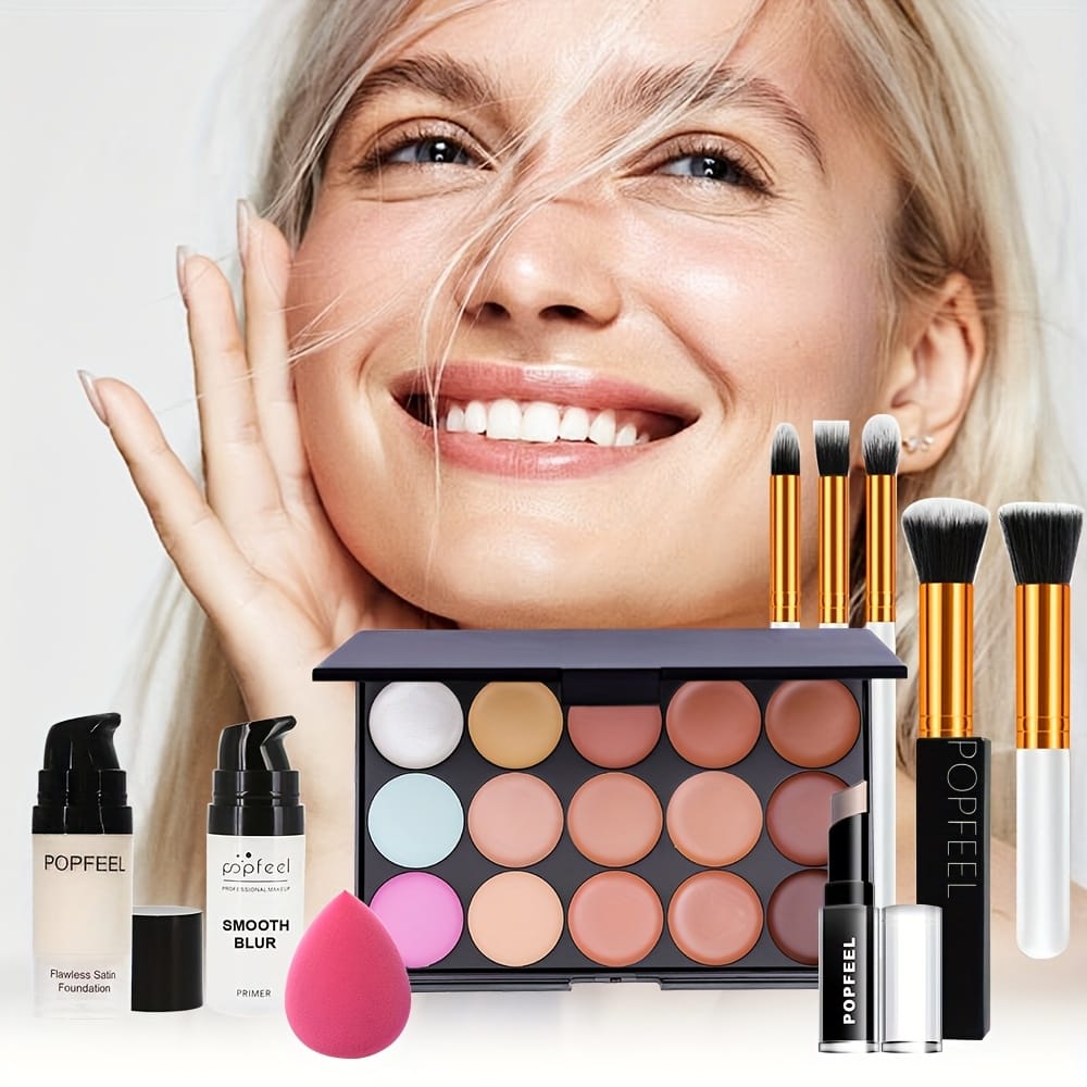 KissICON S0008A Beginner Allinone Makeup Kit Primer Brushes