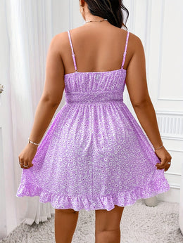 jkthpu-45 S70291 Elegant Plus Size Women's Fashion Floral Print Spaghetti Suspender Dress, 100%