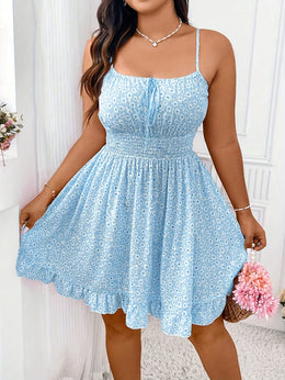 jkthpu-45 S70291 Elegant Plus Size Women's Fashion Floral Print Spaghetti Suspender Dress, 100%