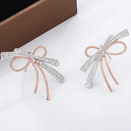 KissICON S925 Silver Plated Bowknot Stud Earrings Two Tone Zircon