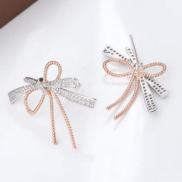 KissICON S925 Silver Plated Bowknot Stud Earrings Two Tone Zircon