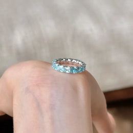 KissICON S925 Sterling Silver Ring Heavy Industry High-End Full Diamond Row Ring Fashionable Versatile High Carbon Diamond Aquamarine Rin