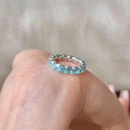 KissICON S925 Sterling Silver Ring Heavy Industry High-End Full Diamond Row Ring Fashionable Versatile High Carbon Diamond Aquamarine Rin