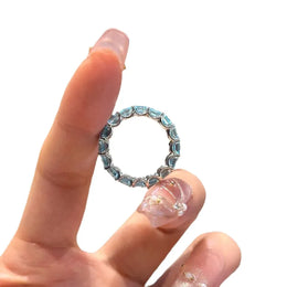 KissICON S925 Sterling Silver Ring Heavy Industry High-End Full Diamond Row Ring Fashionable Versatile High Carbon Diamond Aquamarine Rin