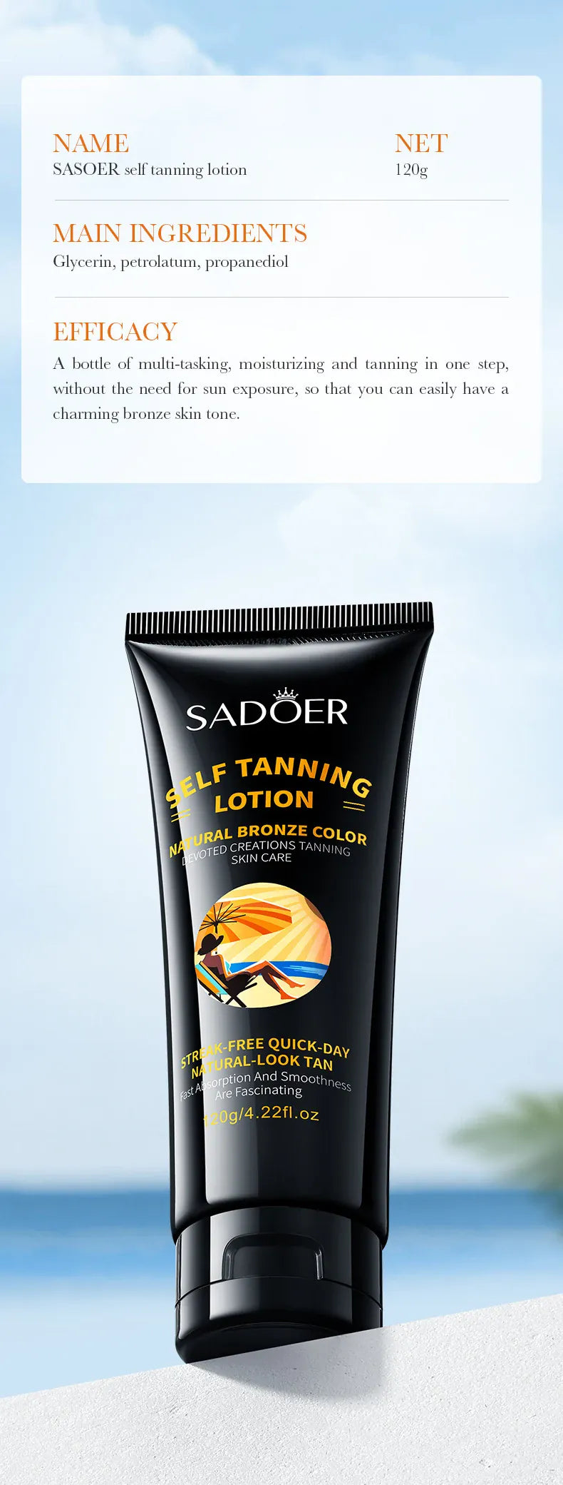 KissICON Sadoer Self Tanner Lotion Flawless Sunless Tan For