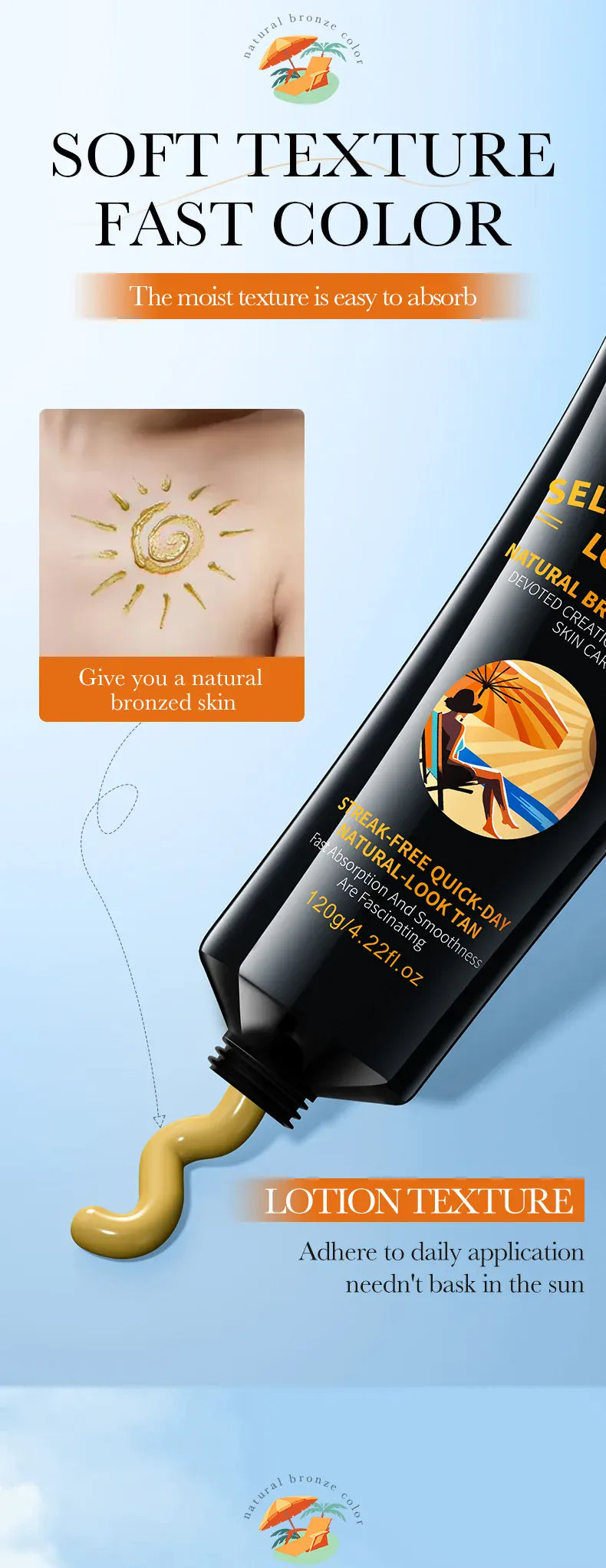 KissICON Sadoer Self Tanner Lotion Flawless Sunless Tan For